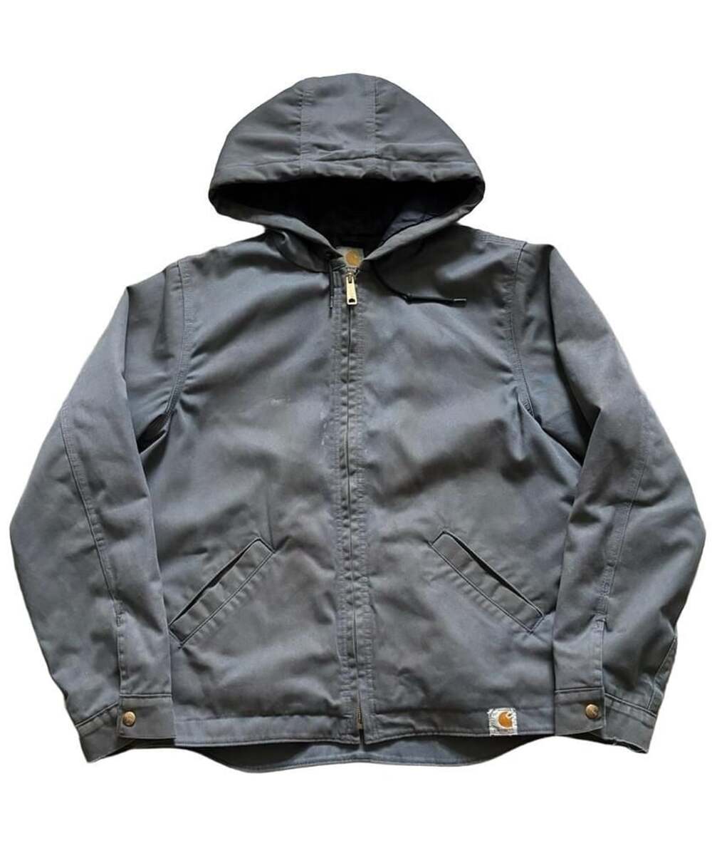 Carhartt Hooded Jacket Size M Grey Cotton Canvas Quilt Lined Workwear